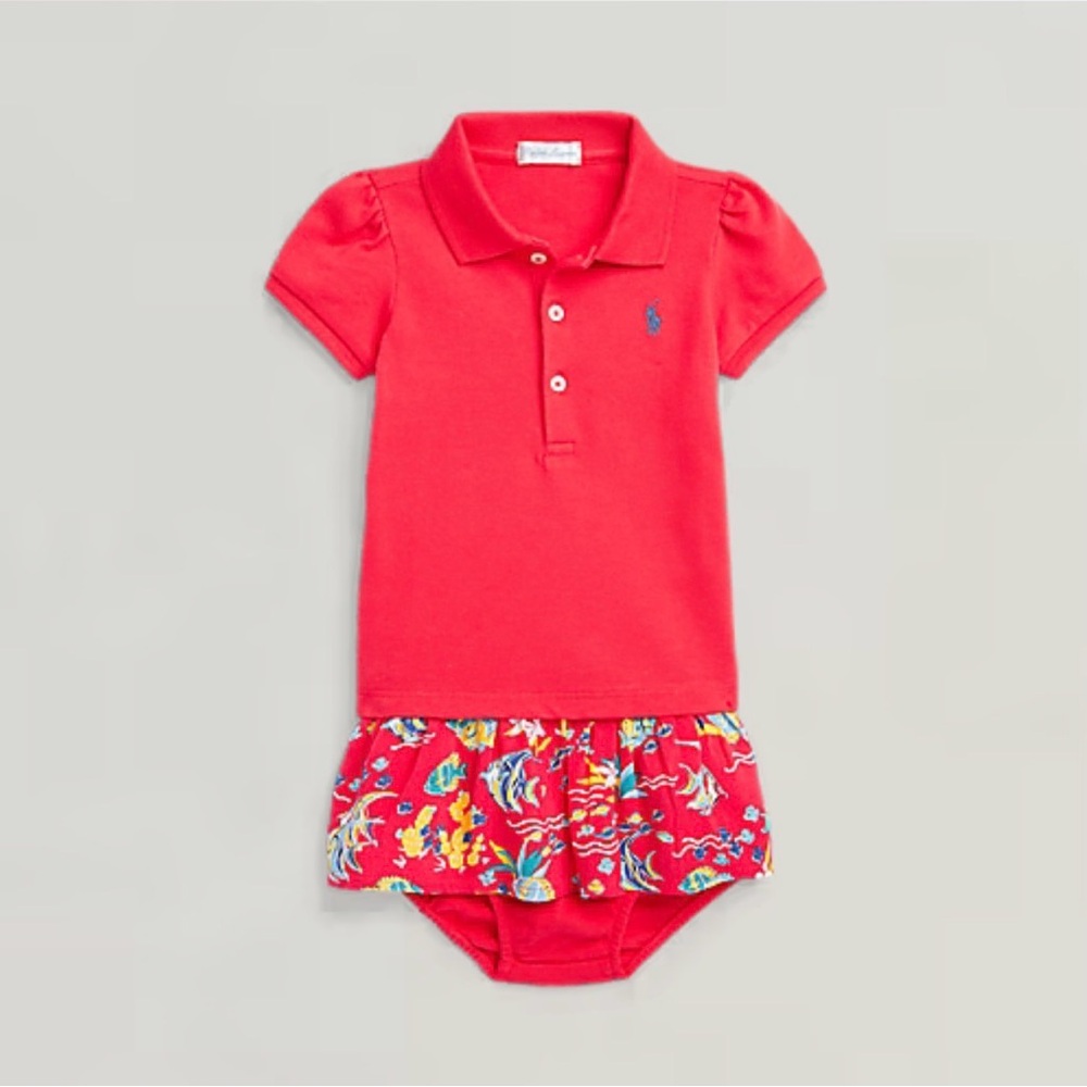Ralph Lauren Tropical Print Mesh Polo Dress & Bloomer—Baby Girl, 6 months